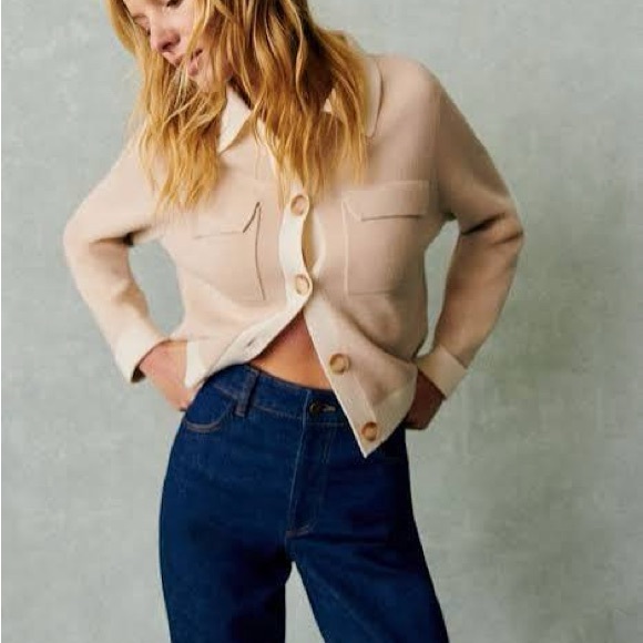 Sezane Betty Cardigan Sweater Vanilla with Ecru detail XS NWT - Picture 2 of 7